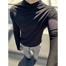 现货DT0034-特批38黑色交叉领长袖t恤男款秋季打底衫，男装T恤，星座603-2
