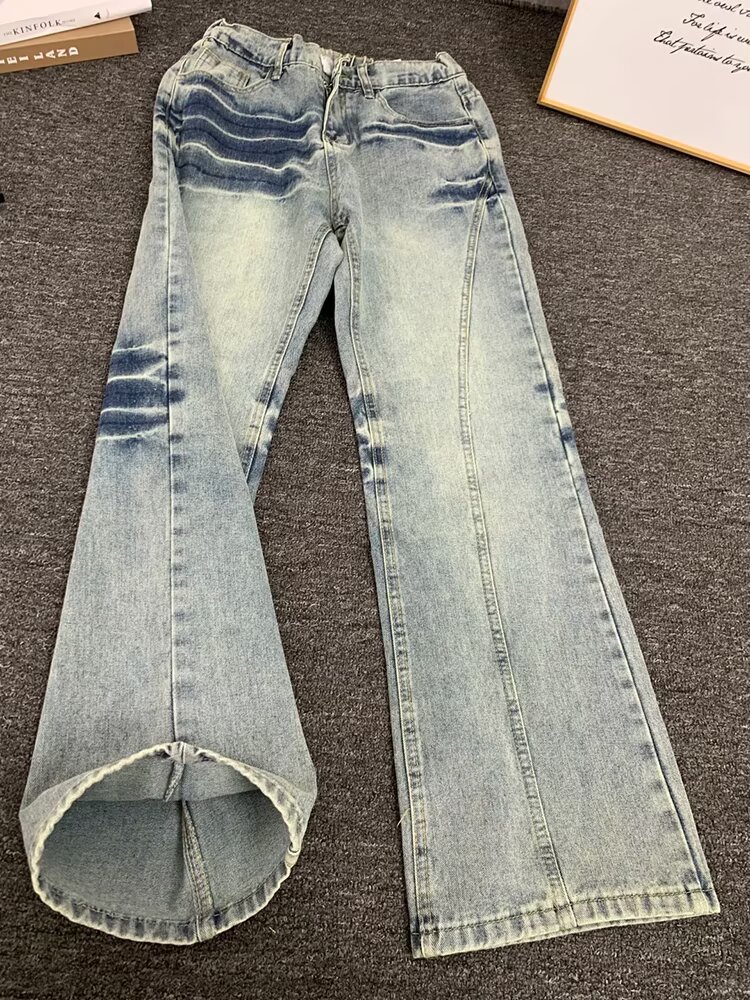 牛仔裤男女春秋季痞帅高级感美式高街直筒弯刀微喇裤LV88077-P48,男装牛仔裤,星座1008