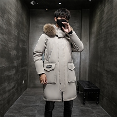 90%白鸭绒冬季保暖羽绒服男士零下连帽大毛领中长款外套896-P100，男装羽绒服，星座1210A
