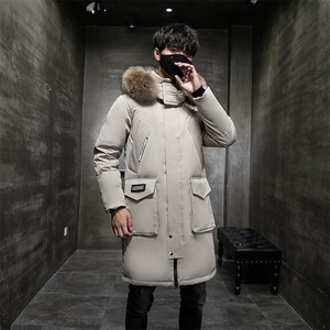 90%白鸭绒冬季保暖羽绒服男士零下连帽大毛领中长款外套896-P100图片
