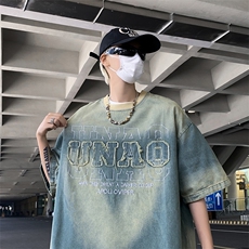 C435-P48夏季新款高级感短袖t恤男美式复古潮牌宽松百搭上衣现货，男装T恤，星座512-6