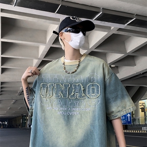 C435-P48 夏季新款高级感短袖t恤男美式复古潮牌宽松百搭上衣现货图片