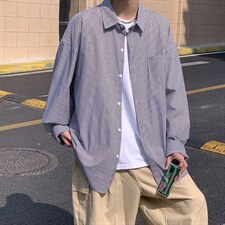 长袖男夏季港风潮流条纹宽松休闲外套潮牌百搭帅气衬衣W1090-P28，男装衬衫，星座512-4