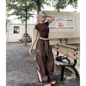 薄荷曼波风湖蓝色裤子夏季宽松阔腿hiphop街舞速干美式降落伞兵裤图片