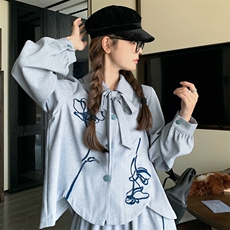 新中式穿搭蓝色衬衫套装女秋季新款独特好看设计半身裙国风两件套，女装连衣裙，2C372