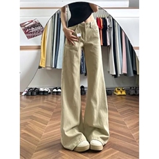 时尚美式复古卡其色宽松阔腿牛仔裤女小个子显腿长休闲长裤潮流，男装牛仔裤，星座302B-2