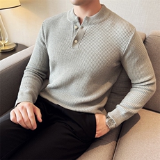 盗图-纹理翻领POLO简约商务男士针织套头毛衣MZ03/P75控105，男装针织衫/毛衣，电商A243