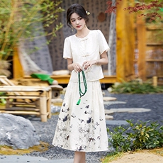 素色左岸新中式国风套装夏季复古马面半身裙女搭配汉服小衫两件套，女装套装/套裙，罗得堡