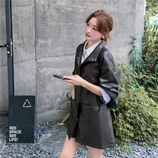 高级感咖色西装皮衣外套女秋季季宽松2025新款PU皮夹克韩版时尚潮，女装皮衣，意芙