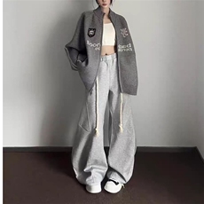 麻绳弯刀小众2025秋卫裤春秋季宽松美式阔腿休闲灰色运动裤长裤，男装休闲裤，星座601-1