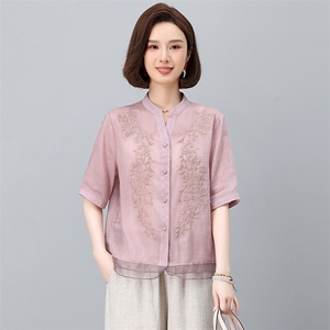 苎麻刺绣女夏2025新款宽松中年妈妈减龄天丝亚麻阔腿裤图片