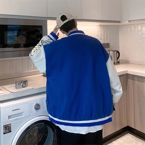 男春季新款棒球服夹克刺绣拼皮外套J1051P65图片