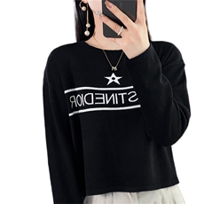 时尚百搭黑色星星图案羊毛针织衫显瘦修身长袖毛衣女款，女装针织衫/毛衣，暖姿羊绒