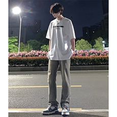 欧美hiphop街头破洞牛仔裤直筒微喇叭修身vibe美式乞丐裤潮牌，男装牛仔裤，星座310A-4