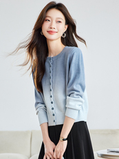 2025早秋新款渐变针织开衫小个子毛衣外套女，女装短外套，时尚风爆