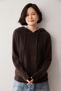 秋冬新款洋气时尚百搭显瘦女款35%山羊绒帽衫图片