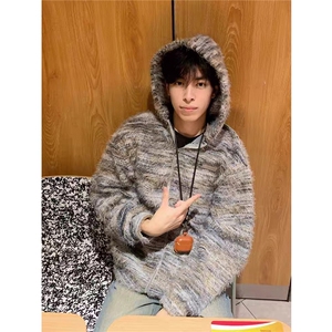 1506-1/MMY95731/P72美式条纹连帽卫衣男女冬慵懒开衫图片