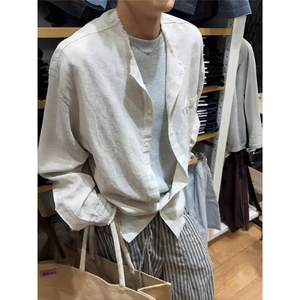 现货亚麻长袖衬衫男夏季韩系港风复古宽松休闲垂感衬衣LS2900-P43图片