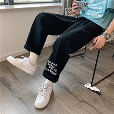 k705-p48-控68中性高阶港风中性ins宽松大码肥仔破洞牛仔裤，男装牛仔裤，星座116