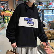 卫衣男潮ins春季Polo衫长袖字母拼接港风美式复古上衣W2597-P32，男装卫衣，星座512-2