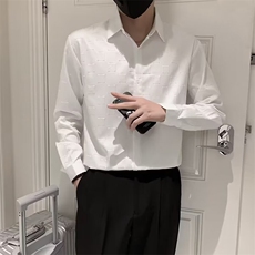 黑色衬衫男长袖格子纯色痞帅上衣外套休闲男装冰丝白衬衣C305，男装衬衫，星座1116A-2（原606A-1）