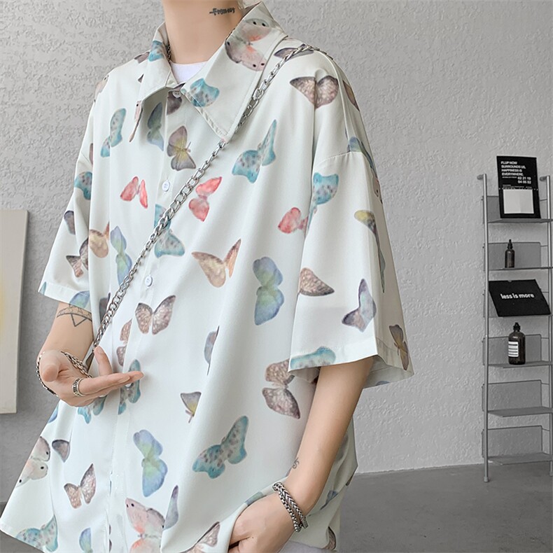 8XL-M夏威夷特大码冰丝垂感衬衫男度假风短袖复古花衬衣CS511P50,男装衬衫,电商D206-1