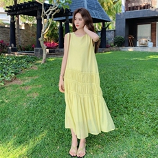 现货黄绿色无袖连衣裙RF058-X8692-P115-K168，女装连衣裙，2C058