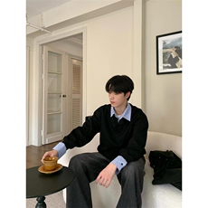 假两件撞色拼接衬衫领卫衣男女秋季长袖翻领宽松上衣TY6624，男装卫衣，星座1116A（原606A-3）