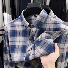 高档春秋款全棉磨毛格子衬衫欧美男装中老年男装长袖衬衣休闲上衣，男装衬衫，星座506A