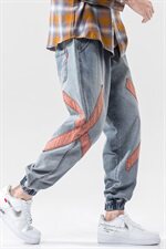 2021春季新日系大码男美式休闲交叉拼接束脚九分牛仔裤N8017-P55，男装牛仔裤，电商A001