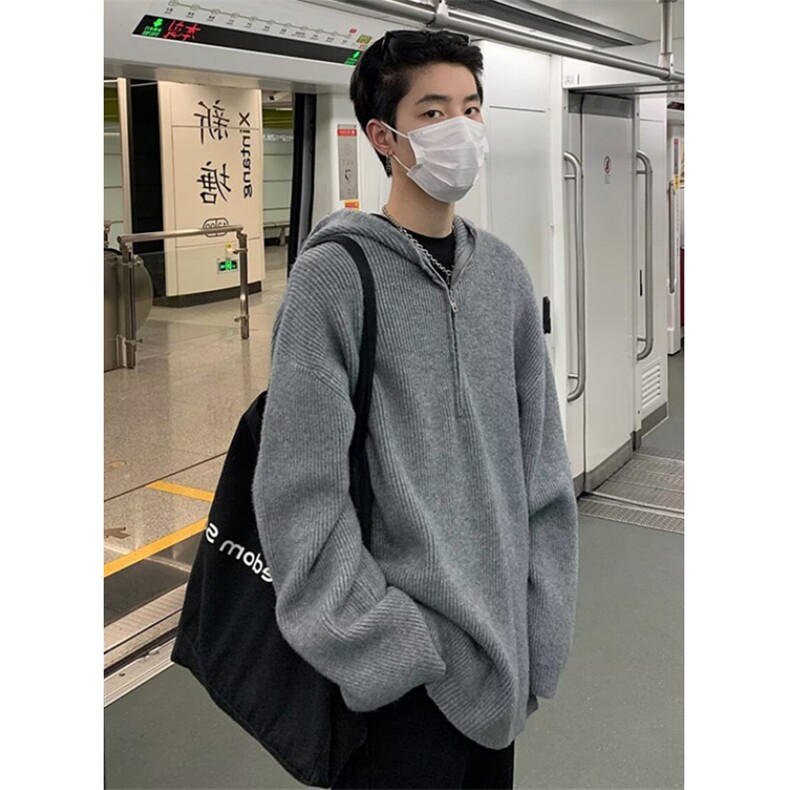 半拉链连帽毛衣男冬季宽松慵懒风针织衫外套男ins潮流MB95,男装针织衫/毛衣,星座1116A（原606A-3）