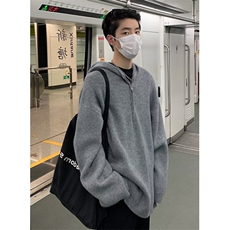 半拉链连帽毛衣男冬季宽松慵懒风针织衫外套男ins潮流MB95，男装针织衫/毛衣，星座1116A（原606A-3）