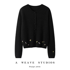 2025时尚简约百搭元宝针绣花开衫，女装针织衫/毛衣，兴泰羊绒