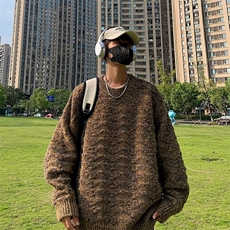 混色毛衣男冬季潮流百搭保暖圆领针织慵懒风毛线衣7342P48，男装针织衫/毛衣，星座410-2