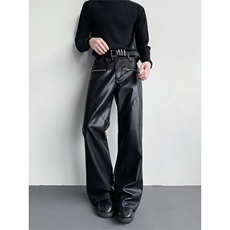 暗黑系高街拉链设计PU皮裤子男cleanfit痞帅微喇长裤PK10P85，男装皮裤，星座512-1（原513-3）