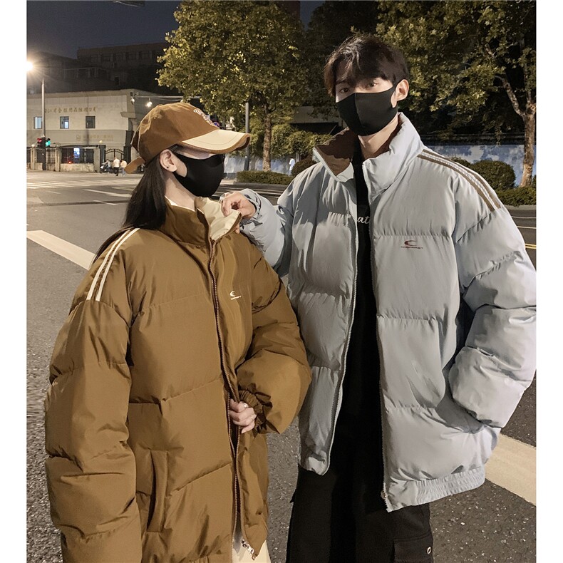 情侣装冬装双面穿条纹织带棉服拼色棉衣休闲外套男G1101P138,男装棉衣,电商A339