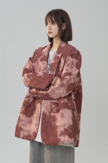 秋季中性潮牌复古擦花PU皮衣宽松扎染拼接金属扣西装1167-P108，女装西装，星座227-6