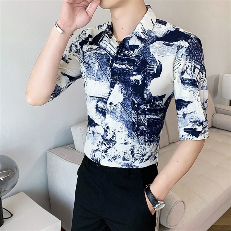 312A-119-P552025新款韩版修身帅气花衬衫英伦时尚男士衬衣A,男装衬衫,星座312A-5