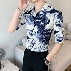 312A-119-P552025新款韩版修身帅气花衬衫英伦时尚男士衬衣A，男装衬衫，星座312A-5