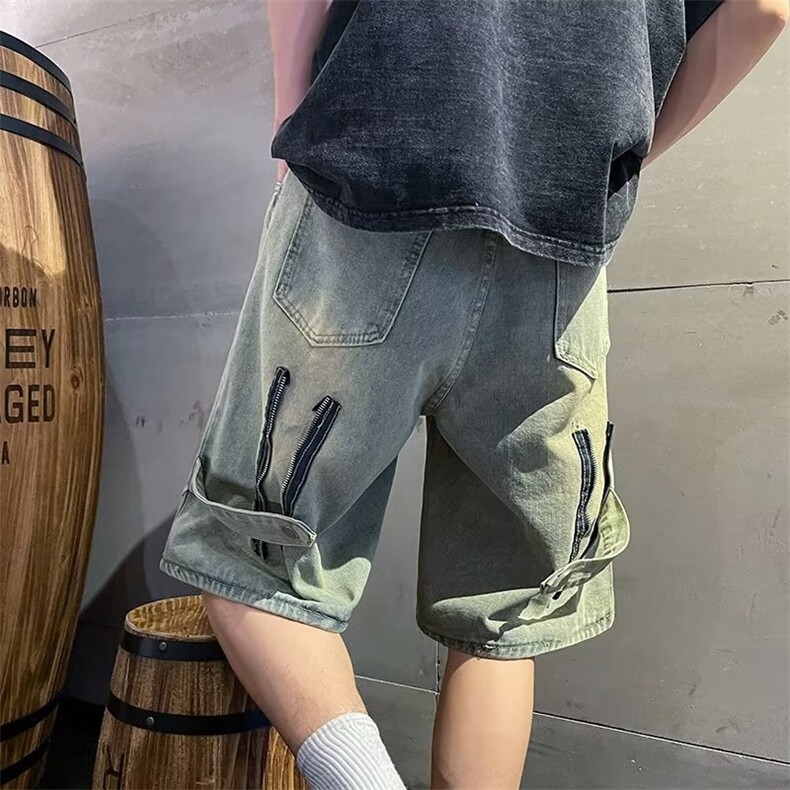美式复古牛仔短裤男款夏季小众设计感黄泥裤子P38,男装牛仔裤,星座1116-2