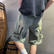 美式复古牛仔短裤男款夏季小众设计感黄泥裤子P38，男装牛仔裤，星座1116-2