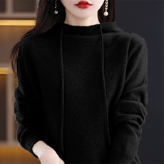 2024秋季新款女士纯色长袖帽衫通勤百搭，女装羊毛衫，朝辰羊绒