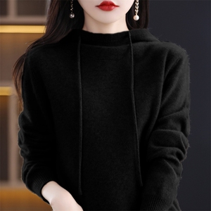 2024秋季新款女士纯色长袖帽衫通勤百搭图片