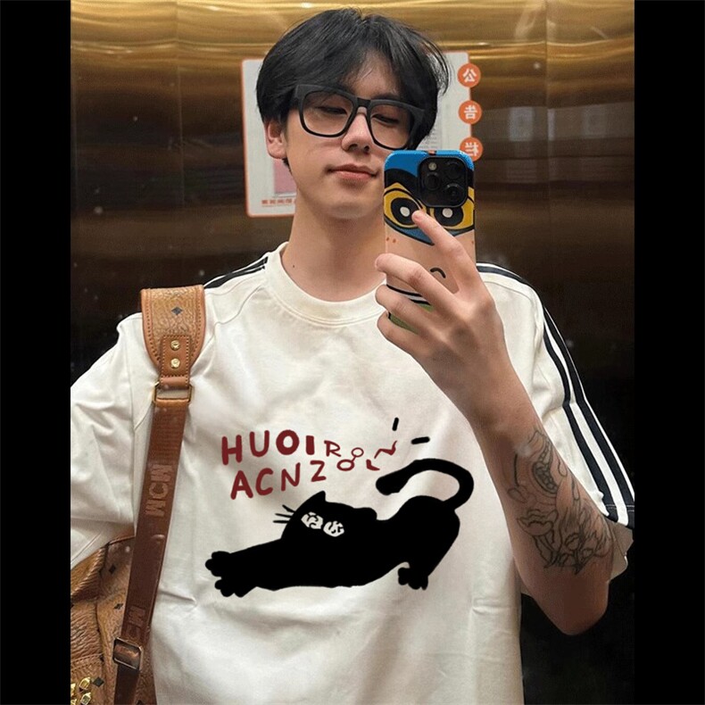 夏季美式高街重磅纯棉三条杠织带撞色男女短袖T恤STG301特P25,男装T恤,电商A486