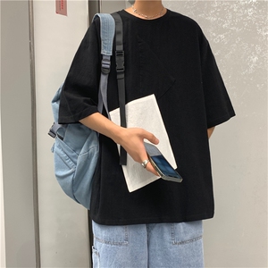 飘带拼接短袖t恤男潮流百搭夏季薄款宽松五分袖ins港风 T671-P25图片