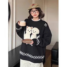 2026秋冬新款提花趣味小狗毛衣男女美式圆领套头学院百搭针织衫，男装针织衫/毛衣，星座601-1