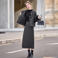 现货小香风羽绒服套装女高级感2025新款千金套装裙两件套冬季，女装套装/套裙，韩宇舍