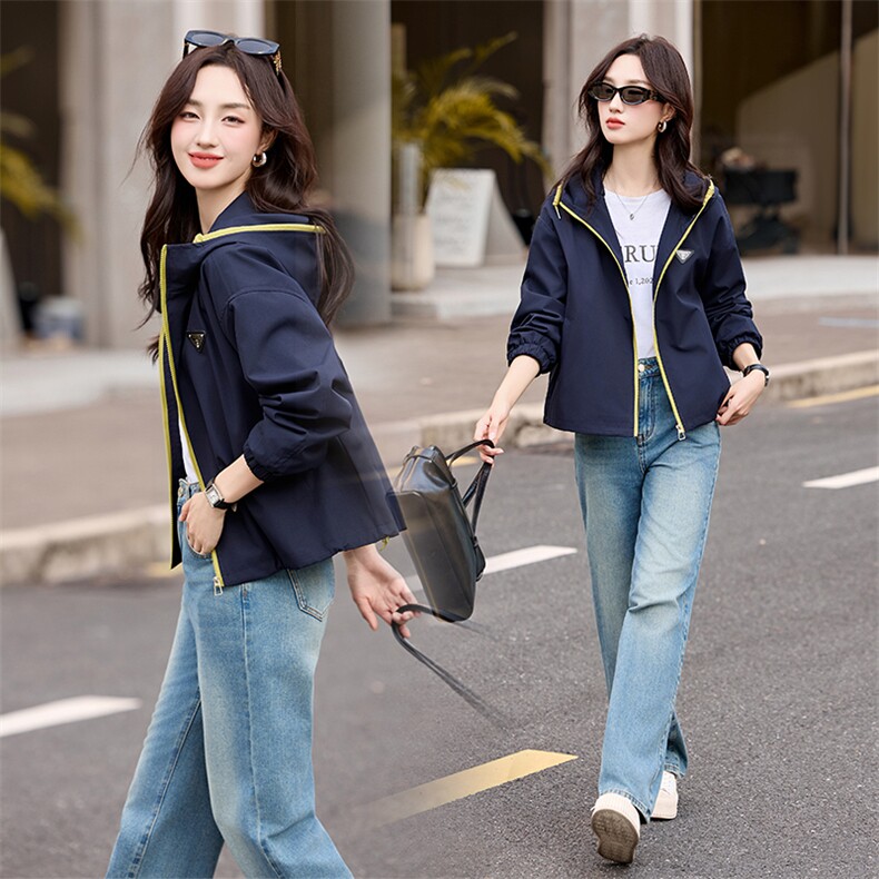 2025春秋季新款时尚休闲百搭品质拉链连帽休闲韩版短外套女,女装短外套,秀美人生