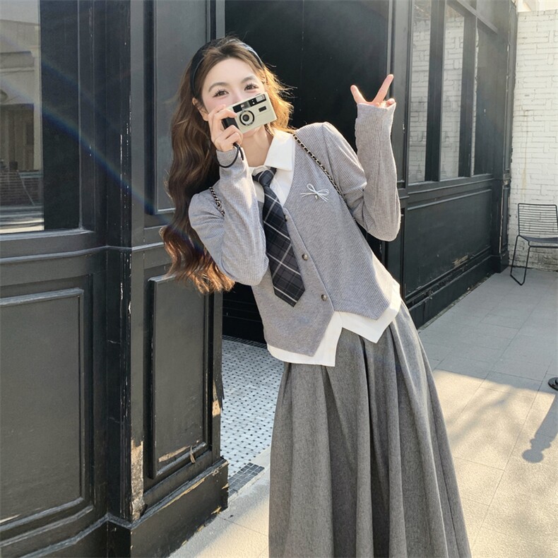 现货--2026年春季新款灰色学院风两件套203-2612-P175-K288,女装套装/套裙,浙宝203