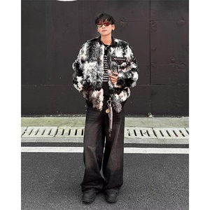 扎染毛毛外套男韩版潮流高街百搭保暖2024冬季ins棉服MF278-P108图片